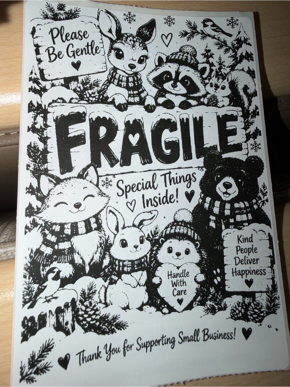 Fragile Woodland Animals 50 count 4x6 stickers